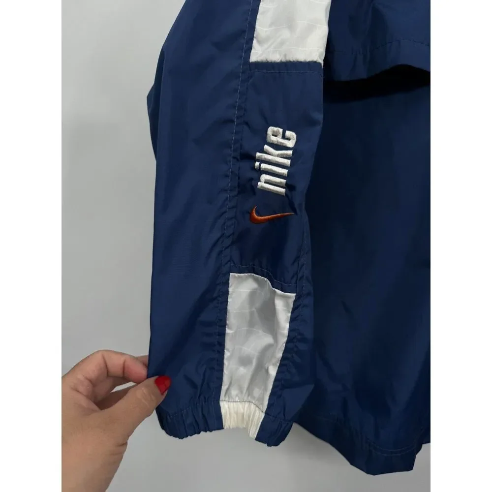 Nike Large Kids Windbreaker Jacket Blue White Full Zip Mesh Lined Swoosh‎ Logo